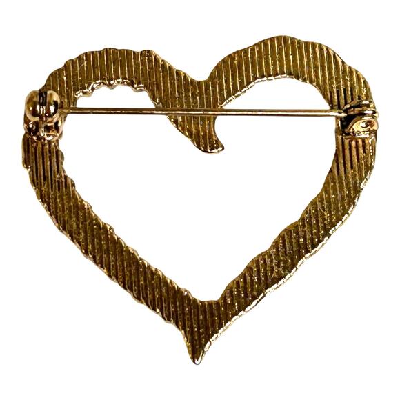 Vintage Gold Tone Clear CZ Heart Outline Brooch - Picture 3 of 5